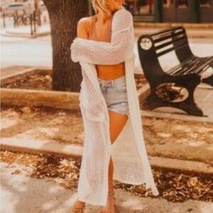 POL OPEN KNIT OFF WHITE LONG CROCHET CARDIGAN SIZE SMALL NWOT
